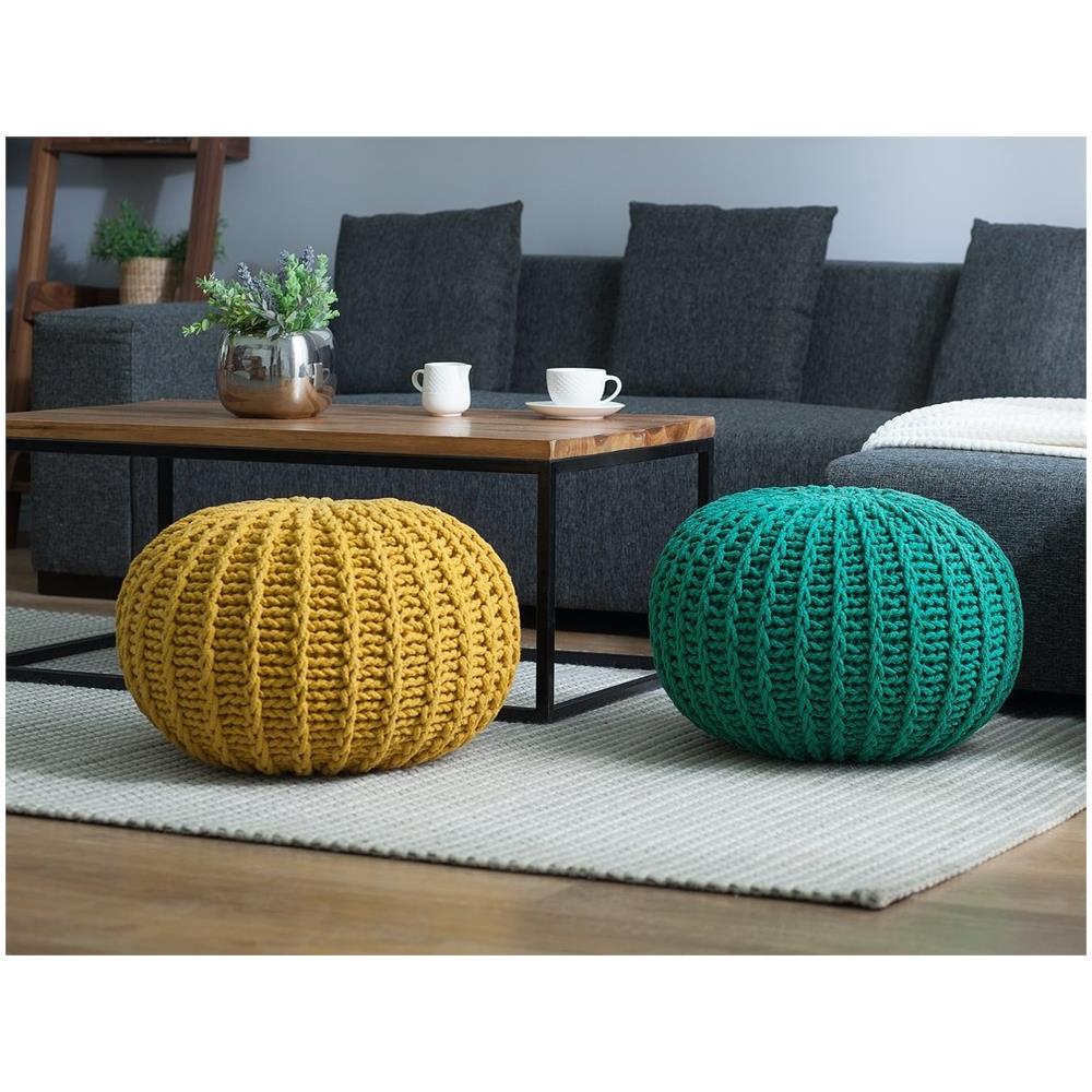Pouf Poggiapiedi In Tessuto Verde Smeraldo 50 X 35 Cm Conrad Ii - Foto 2