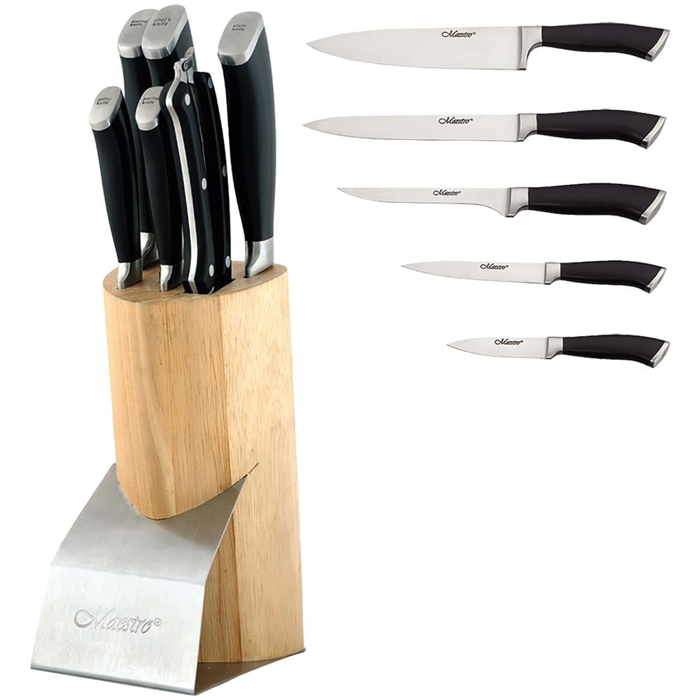 Mr-1421 Set Coltelli Cucina 7 Pezzi Ceppo Coltelli In Legno, Lame Acciaio Inox, Forbici Argento - Foto 1