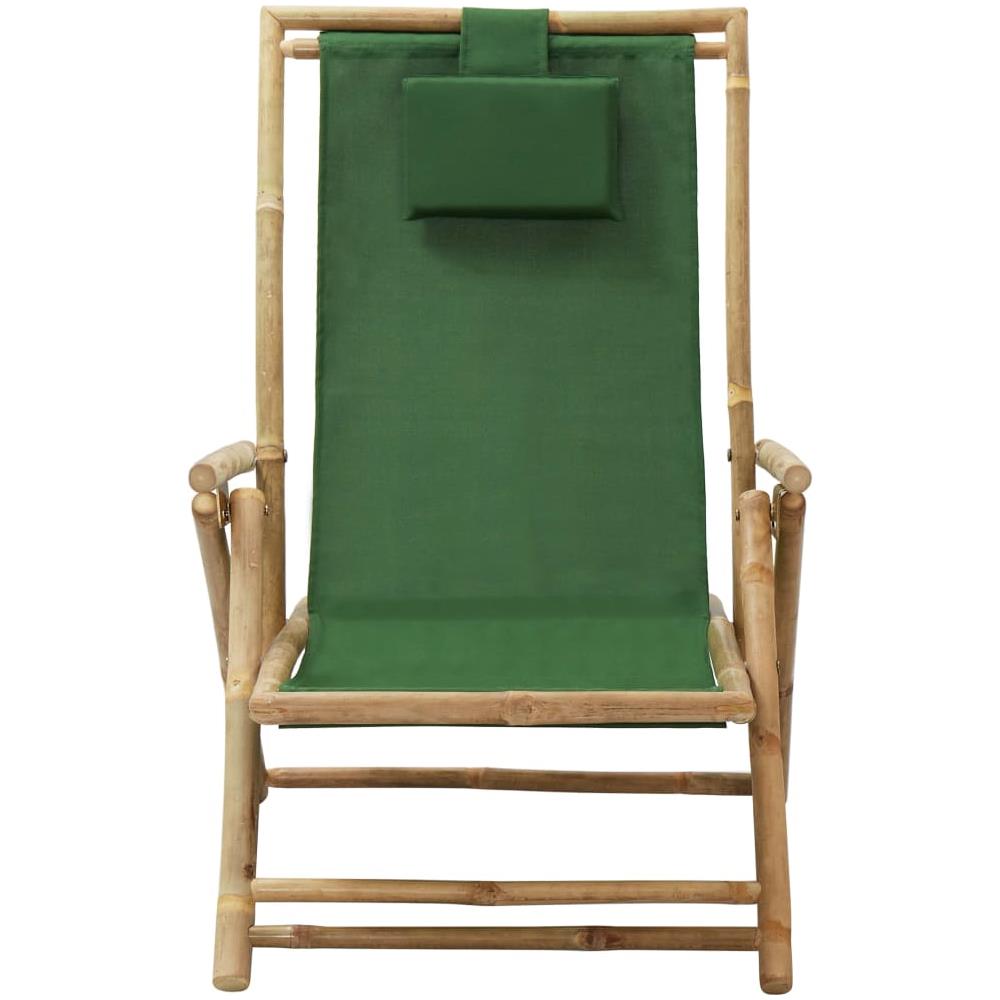 Sedia Relax Reclinabile Verde in Bambù e Tessuto - Foto 2