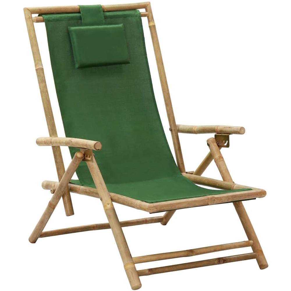 Sedia Relax Reclinabile Verde in Bambù e Tessuto - Foto 1