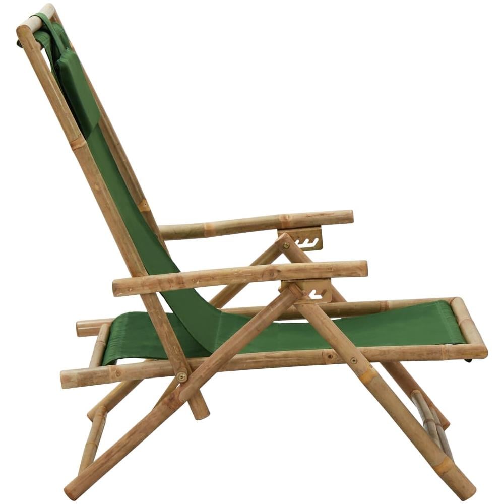 Sedia Relax Reclinabile Verde in Bambù e Tessuto - Foto 3