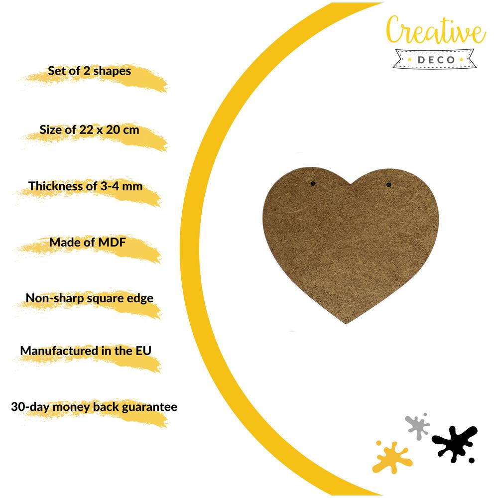 2 X Targhetta Cuore Legno Mdf Decorativi | 220 X 200 Mm | Angoli Arrotondati | Grande Forma Placche Segni Appendere | Perfetta Per Decoupage Decorare Vernice Macchia - Foto 2