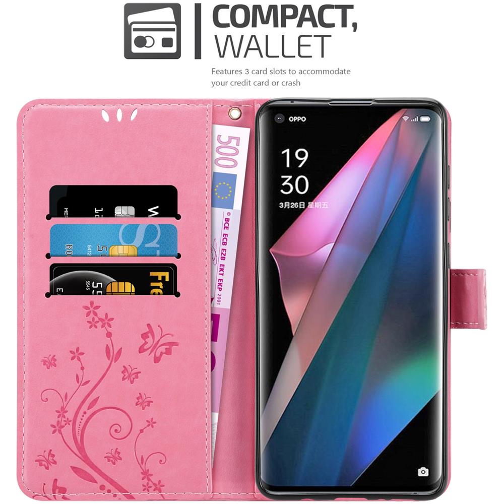 Custodia Compatibile Con Oppo Find X3 Pro In Rosa Fiore - Coperchio Protettivo In Design Floreale Con Chiusura Magnetica, Funzione Stand E Slot Per Carte - Foto 2
