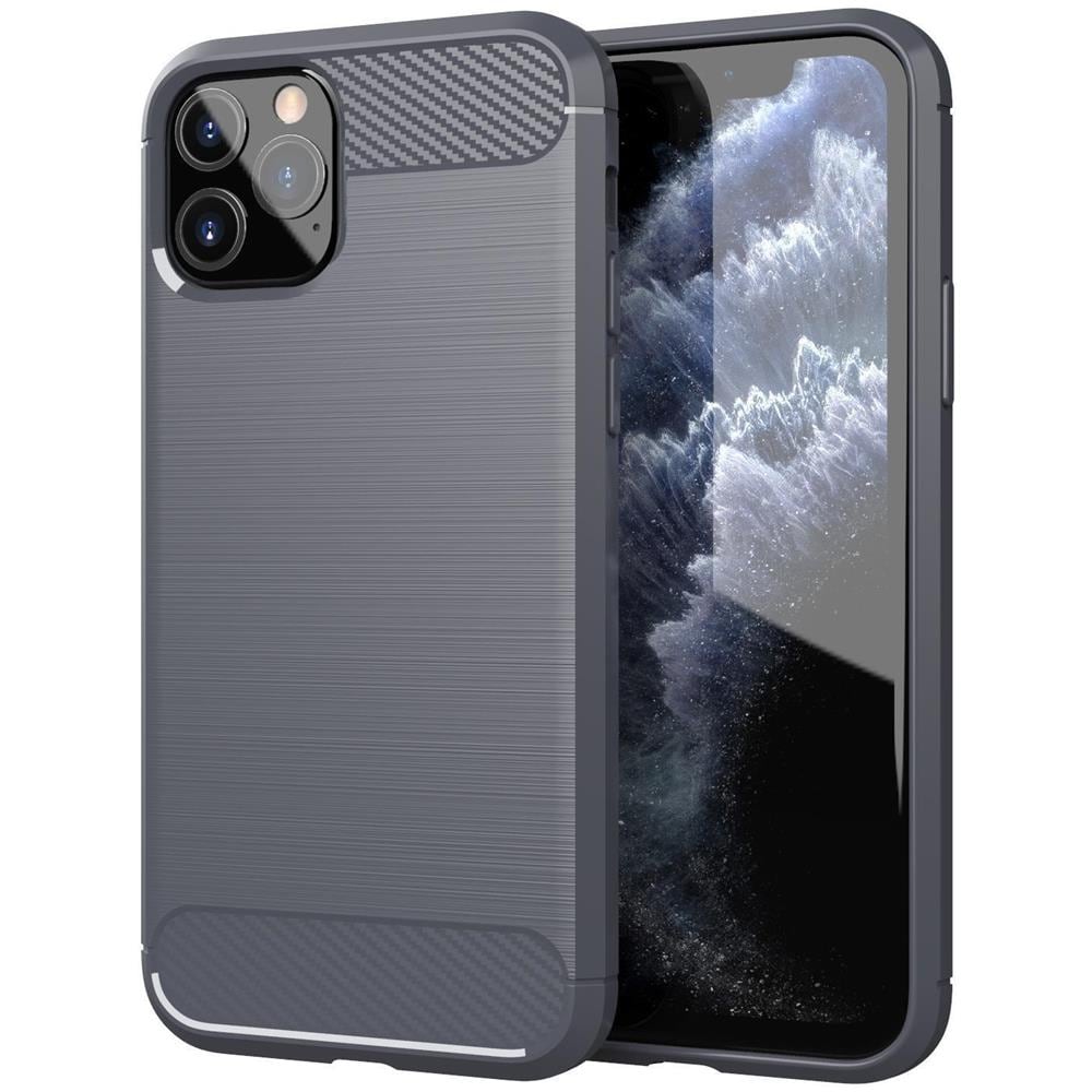 Custodia Compatibile Con Apple Iphone 11 Pro Max In Brusched Grigio - Coperchio Protettivo In Silicone Tpu Flessibile In Look Acciaio Inossidabile-fibra Di Carbonio - Foto 1