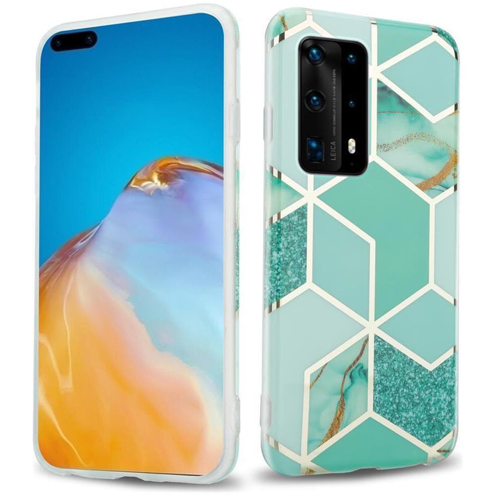 Custodia Compatibile Con Huawei P40 In Marmo Verde Chiaro Verde Oro No. 3 - Coperchio Protettivo In Silicone Tpu Con Motivo A Mosaico - Foto 1