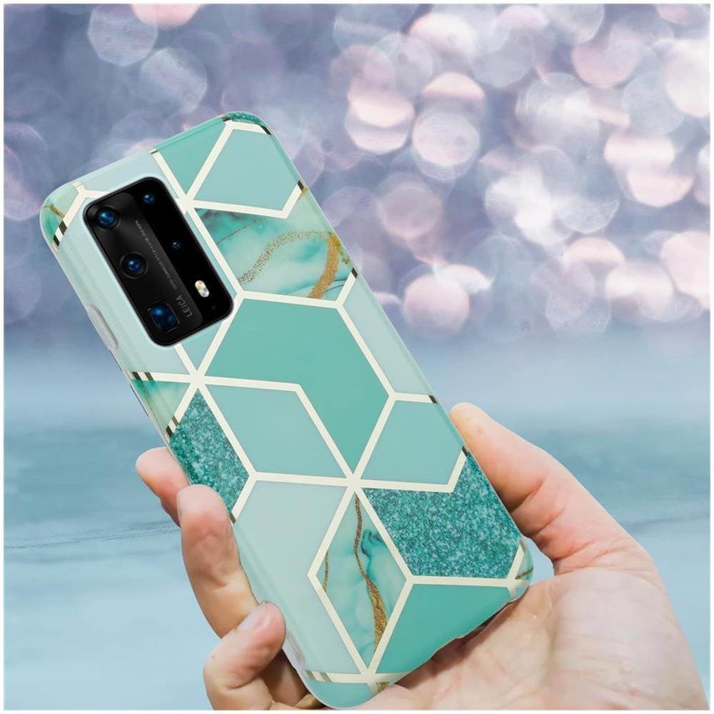 Custodia Compatibile Con Huawei P40 In Marmo Verde Chiaro Verde Oro No. 3 - Coperchio Protettivo In Silicone Tpu Con Motivo A Mosaico - Foto 8