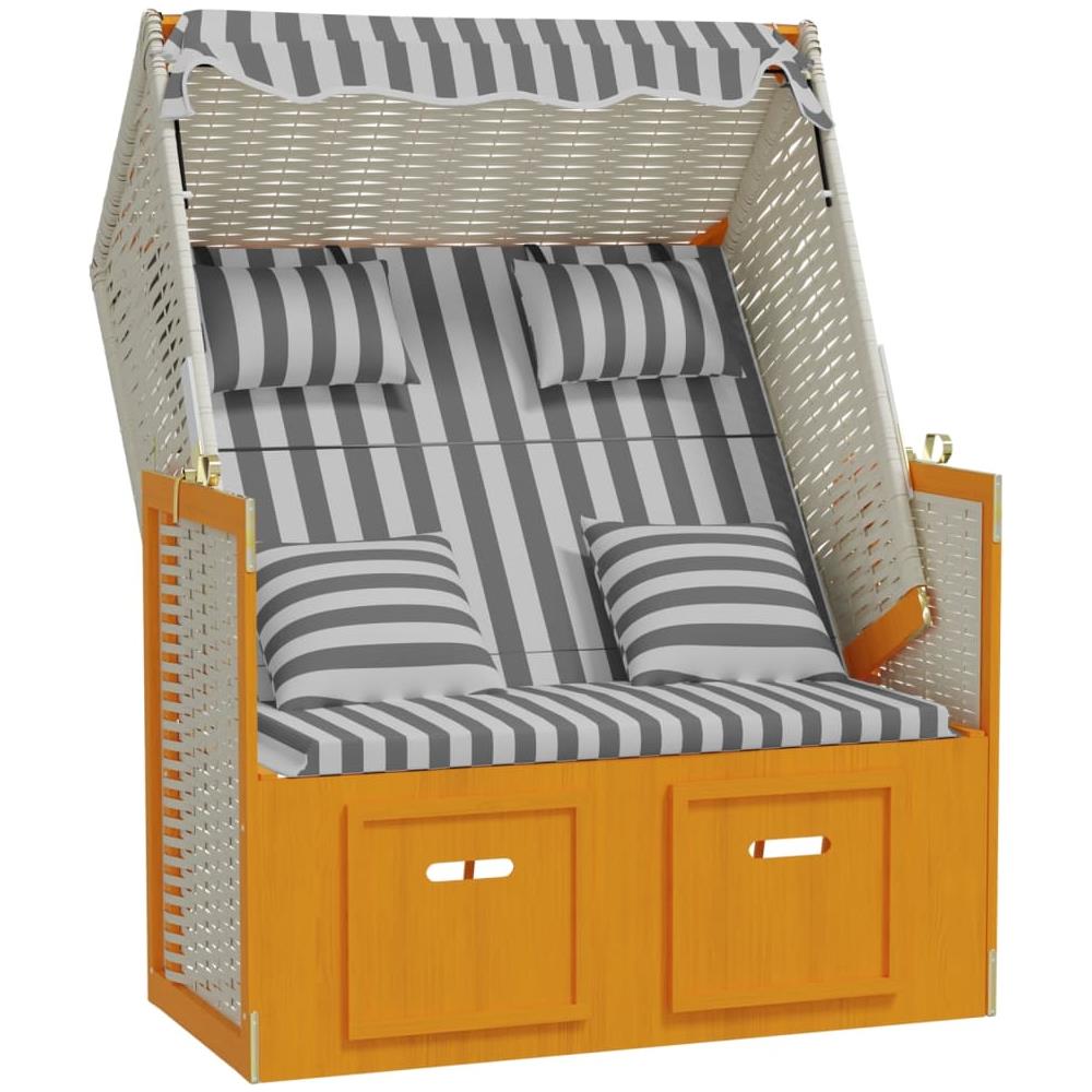 Strandkorb con Cuscini Polyrattan Legno Massello Bianco Grigio - Foto 2