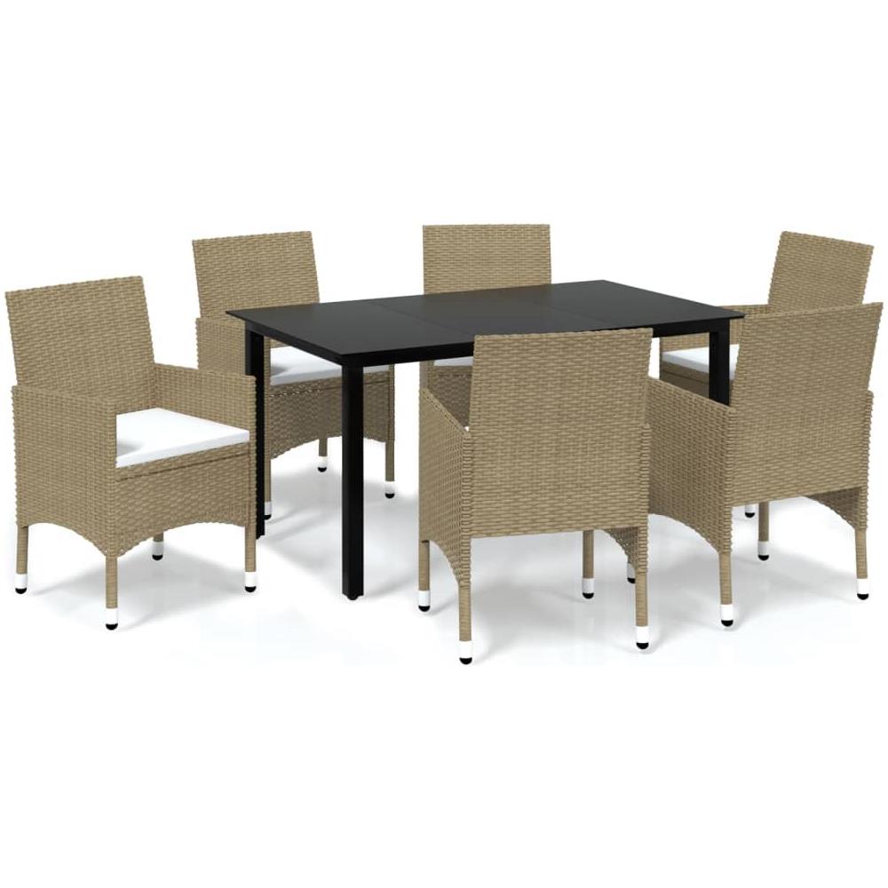 Set Pranzo Da Giardino 7 Pz Con Cuscini In Polyrattan Beige - Foto 2