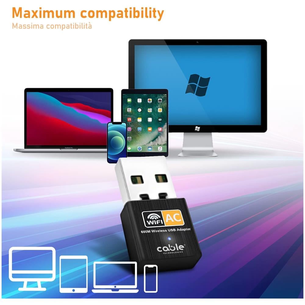 Chiavetta Wifi Usb Dual Band 2.4/5ghz, Antenna Wifi 600 Mbps, Plug And Play, Adattatore Di Rete Wireless Per Pc / desktop / tablet / laptop, Compatibile Con Windows, Mac Os X - Foto 2