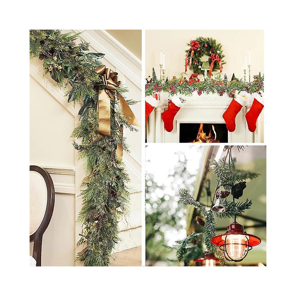Natale,GhirlandArtificiale per Decorazioni Natalizie | Tessitura Agrifoglio in Rattan per Camera da Letto, Porta d'ingresso, Parete, Giardino, Balcone, Camino