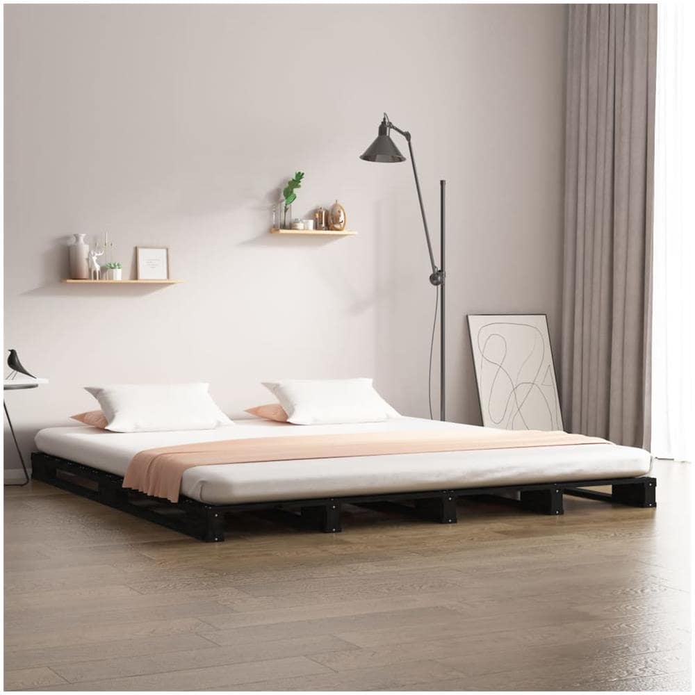 Letto a Pallet Nero 120x190 cm Small Double Legno di Pino - Foto 1