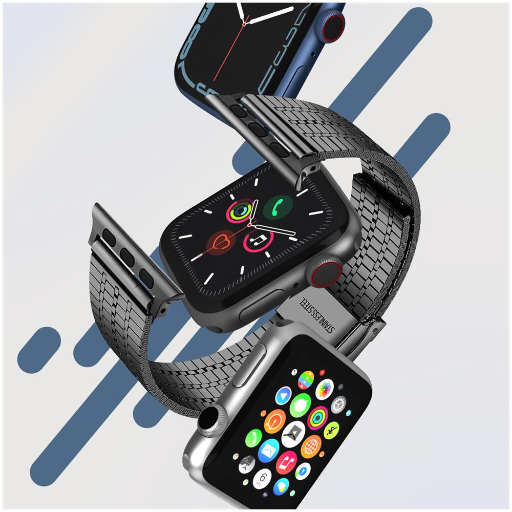 Cinturino Apple Watch 45mm / 44mm / 42mm Maglie Acciaio Inox Nero - Foto 5