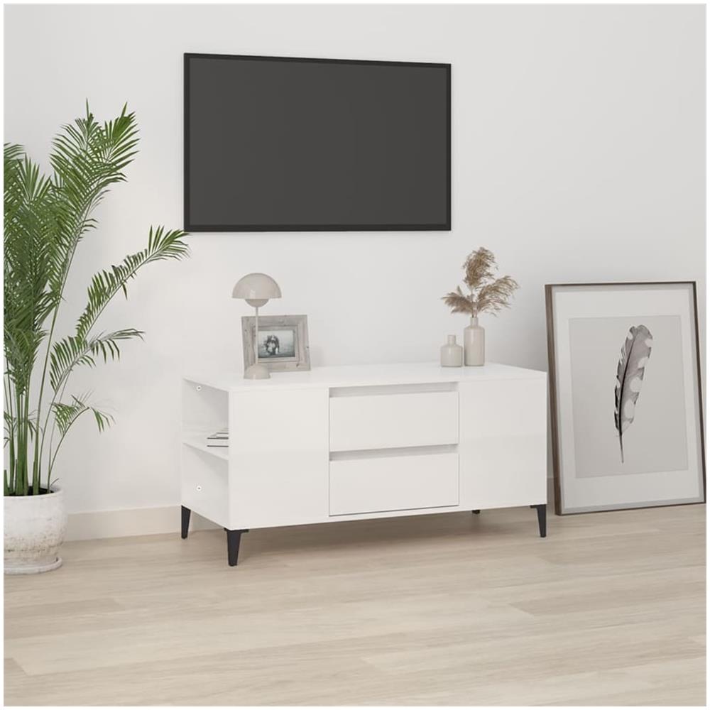 Mobile Porta Tv Bianco Lucido 102x44,5x50 Cm Legno Multistrato - Foto 1