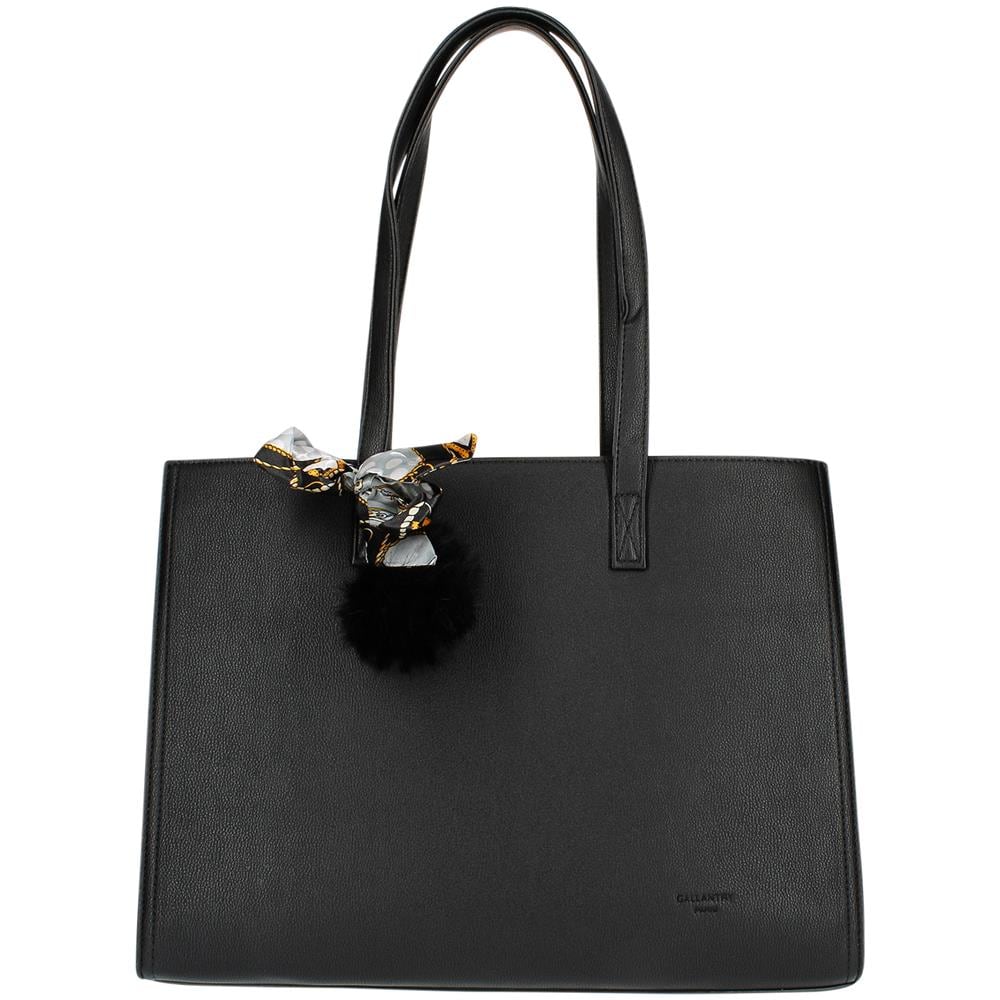 Borsa Shopper In Similpelle Con Foulard E Pompon - Paris - Nera - Foto 1