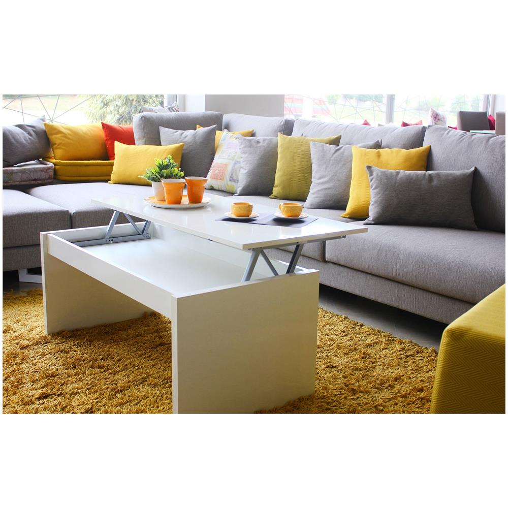 Tavolino Da Salotto Ontario, Tavolino Da Caffè Con Piano Elevabile, Tavolo Basso Da Soggiorno, 102x50h43/54 Cm, Bianco Lucido - Foto 1