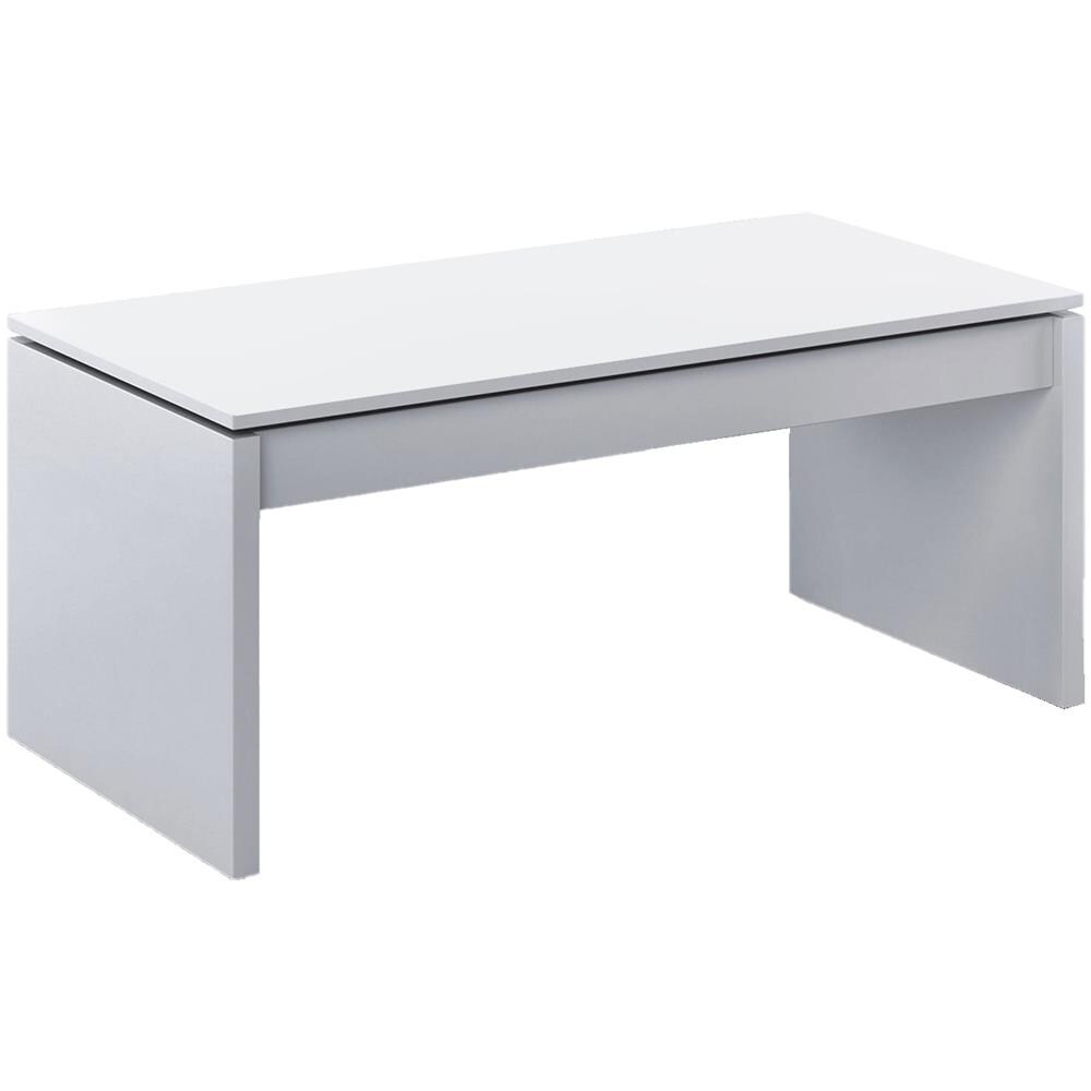 Tavolino Da Salotto Ontario, Tavolino Da Caffè Con Piano Elevabile, Tavolo Basso Da Soggiorno, 102x50h43/54 Cm, Bianco Lucido - Foto 2