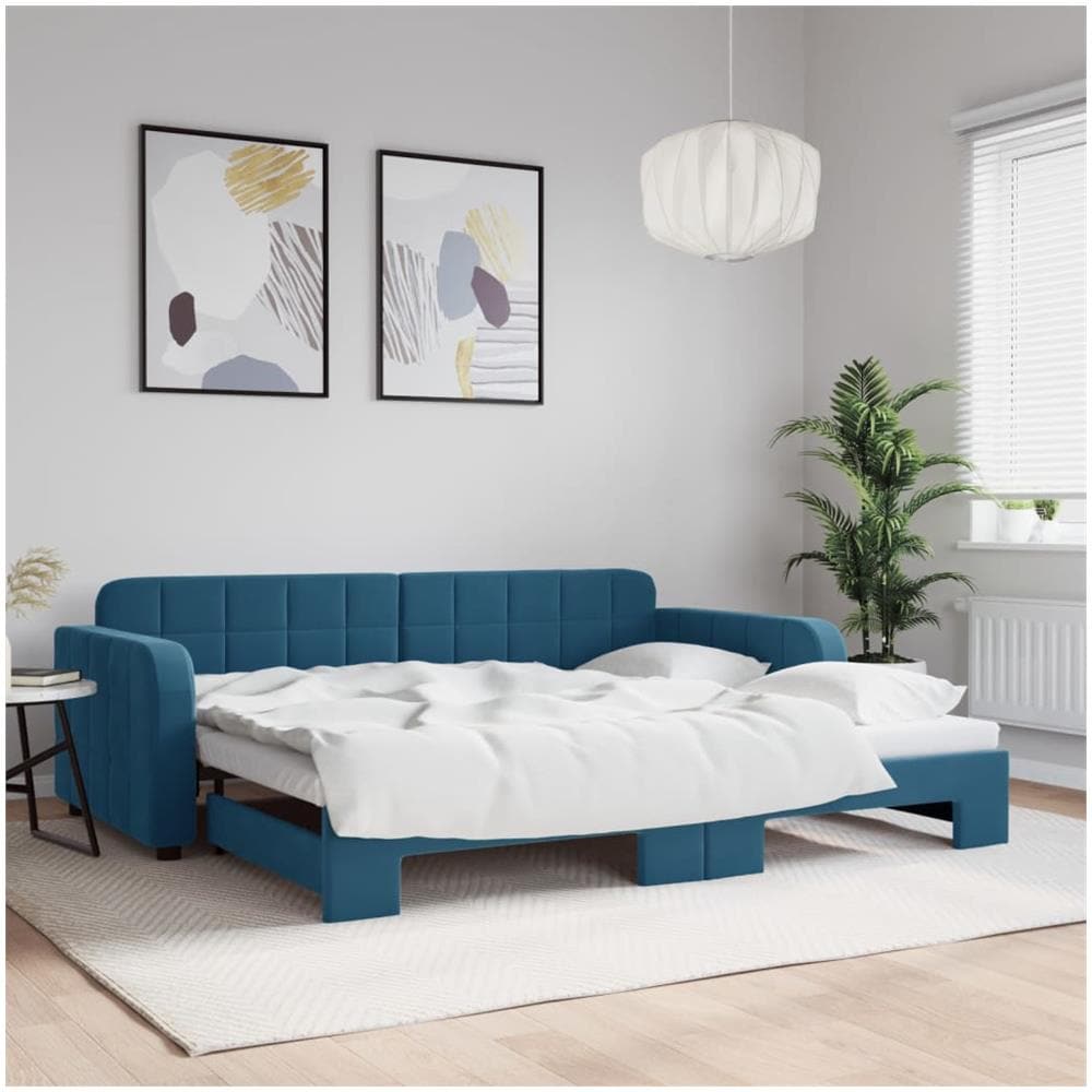 Divano Letto con Letto Estraibile Blu 90x200 cm in Velluto - Foto 1