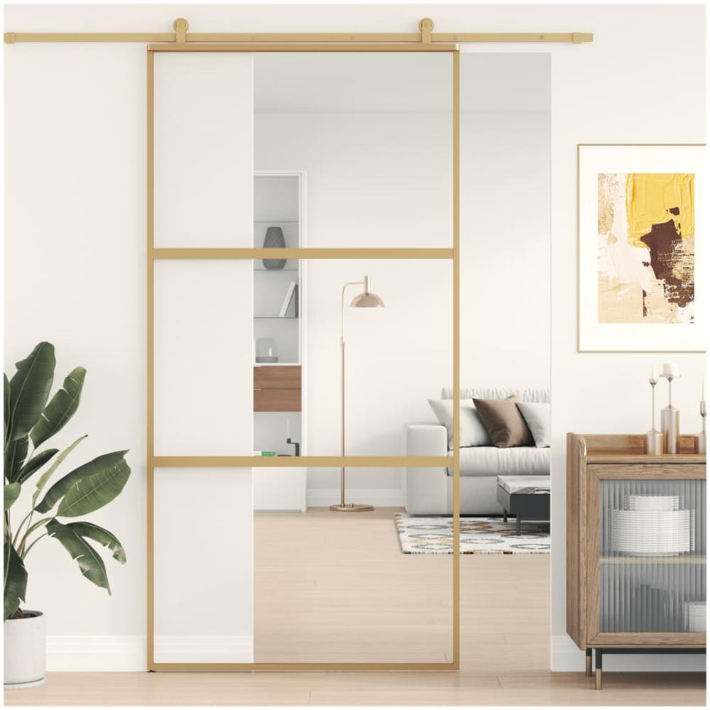 Porta Scorrevole Oro 102,5x205 Vetro Trasparente Esg Alluminio - Foto 1