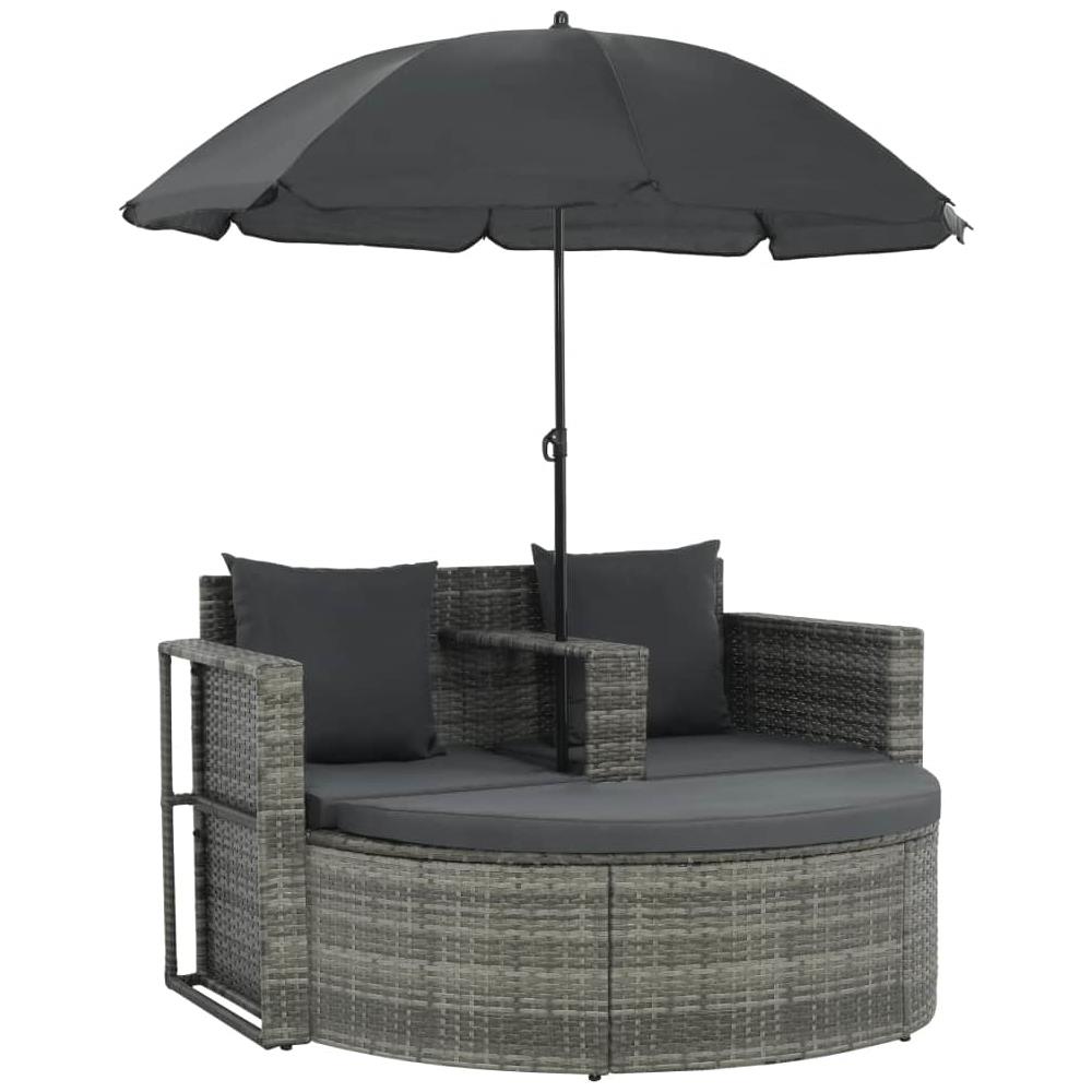 Divano Da Giardino 2 Posti Cuscini Ombrellone Grigio Polyrattan - Foto 2