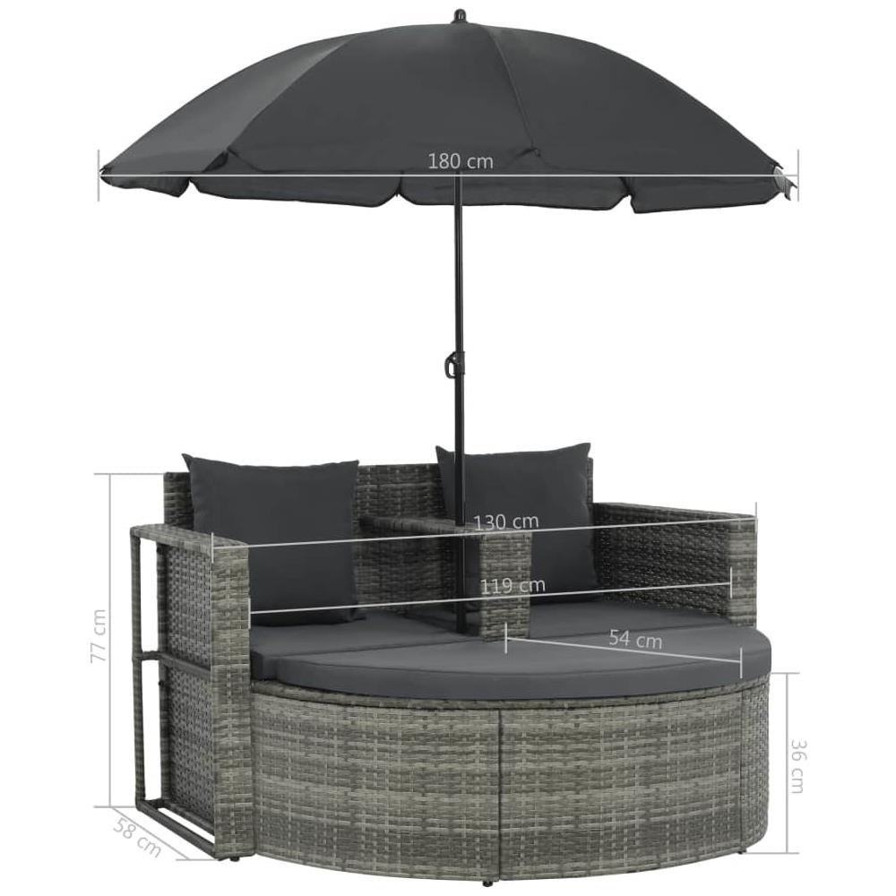 Divano Da Giardino 2 Posti Cuscini Ombrellone Grigio Polyrattan - Foto 8