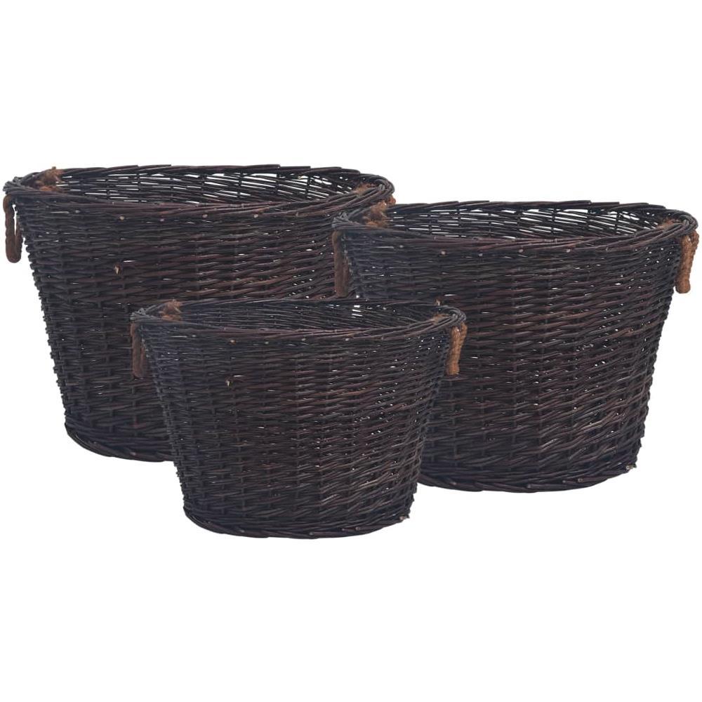 Set Cestini Portalegna Impilabili 3 Pz Marrone Scuro In Salice - Foto 1
