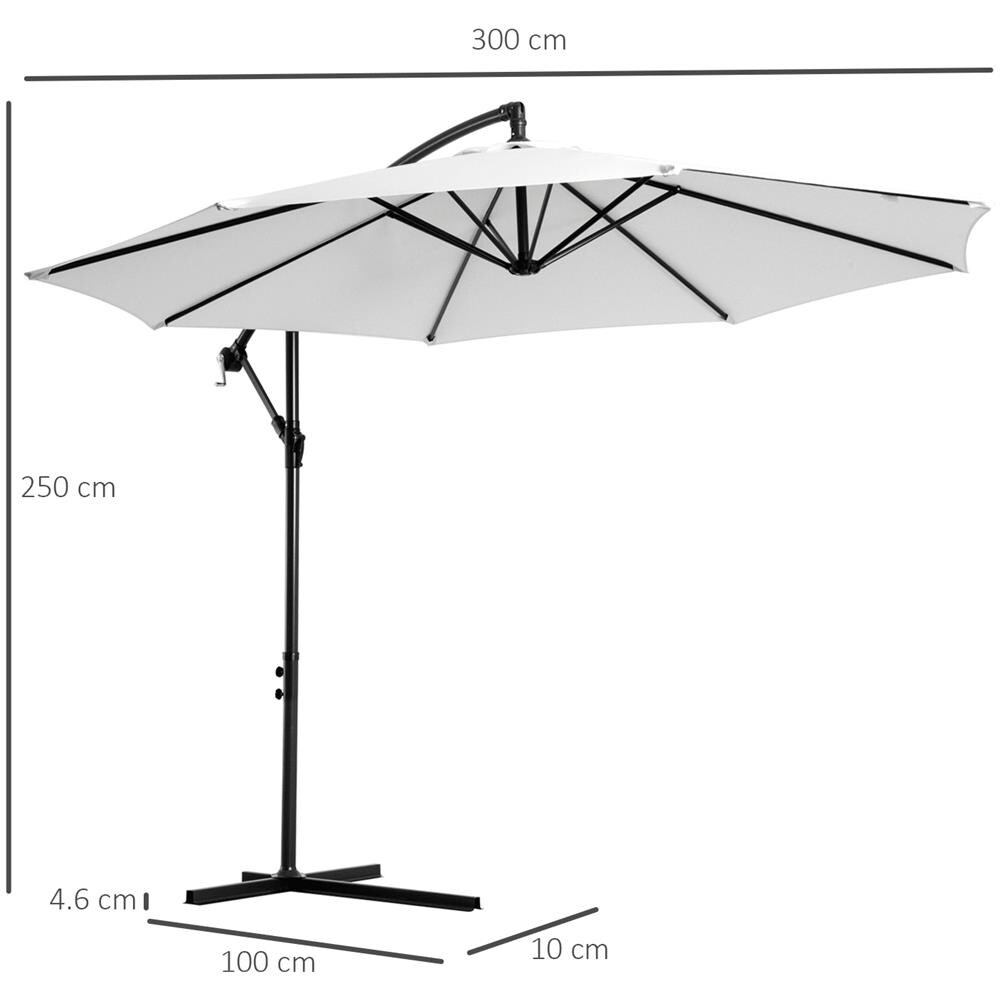 Ombrellone Da Giardino A Braccio Con Manovella, Ø3x2.5m, Bianco - Foto 2