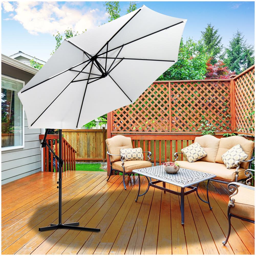 Ombrellone Da Giardino A Braccio Con Manovella, Ø3x2.5m, Bianco - Foto 3