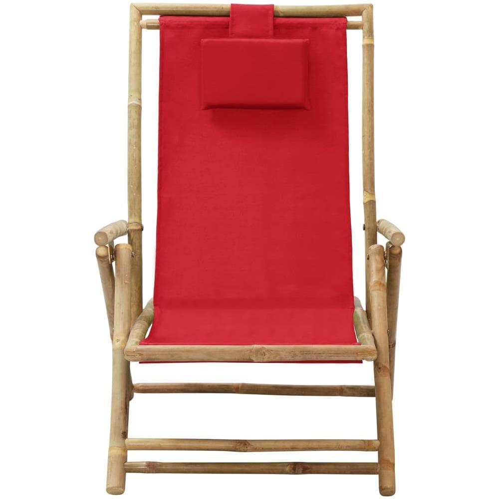Sedia Relax Reclinabile Rossa in Bambù e Tessuto - Foto 2