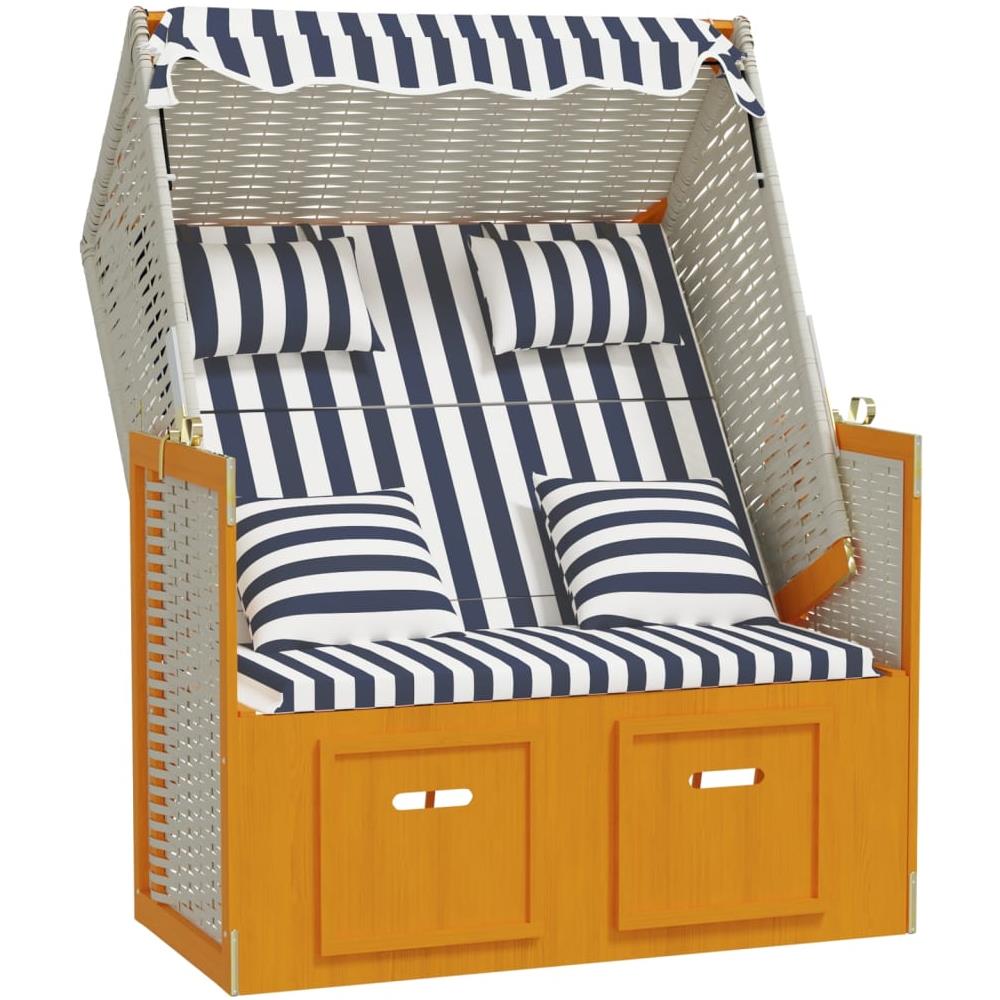 Strandkorb con Cuscini in Polyrattan Legno Massello Bianco Blu - Foto 2