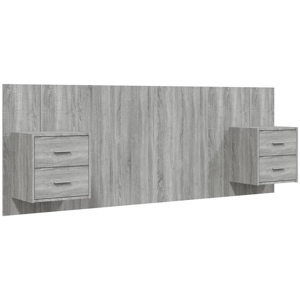 Testiera Letto Con Comodini In Legno Multistrato Grigio Sonoma - Foto 2