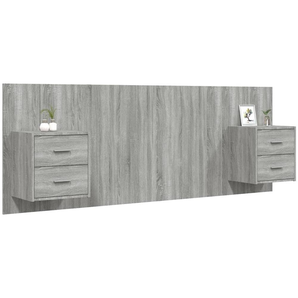 Testiera Letto Con Comodini In Legno Multistrato Grigio Sonoma - Foto 3
