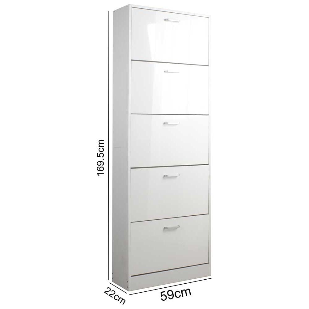 Scarpiera 5 Ante Ripiani Doppia Profondita In Legno 59x22x169 Cm Bianco Lucido - Foto 2