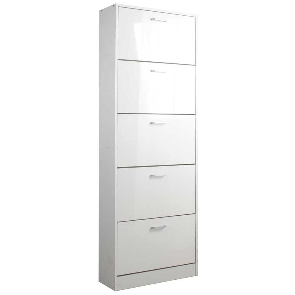 Scarpiera 5 Ante Ripiani Doppia Profondita In Legno 59x22x169 Cm Bianco Lucido - Foto 1