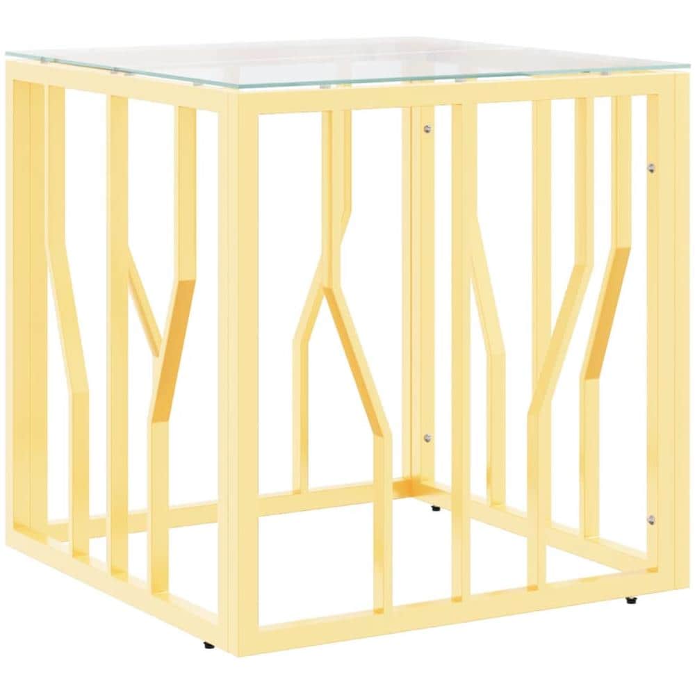 Tavolino Da Salotto Oro 50x50x50 Cm In Acciaio Inox E Vetro - Foto 2