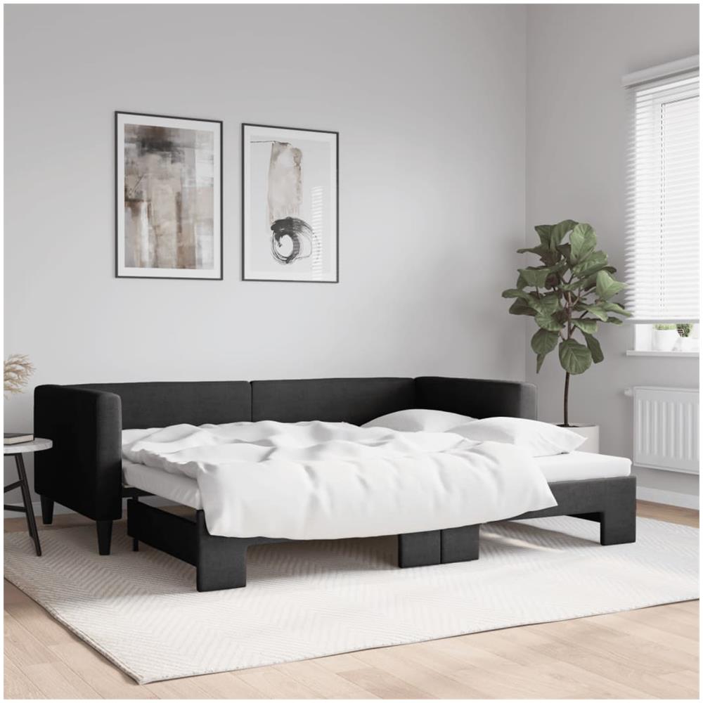 Divano Letto Con Letto Estraibile Nero 90x200 Cm In Tessuto - Foto 1