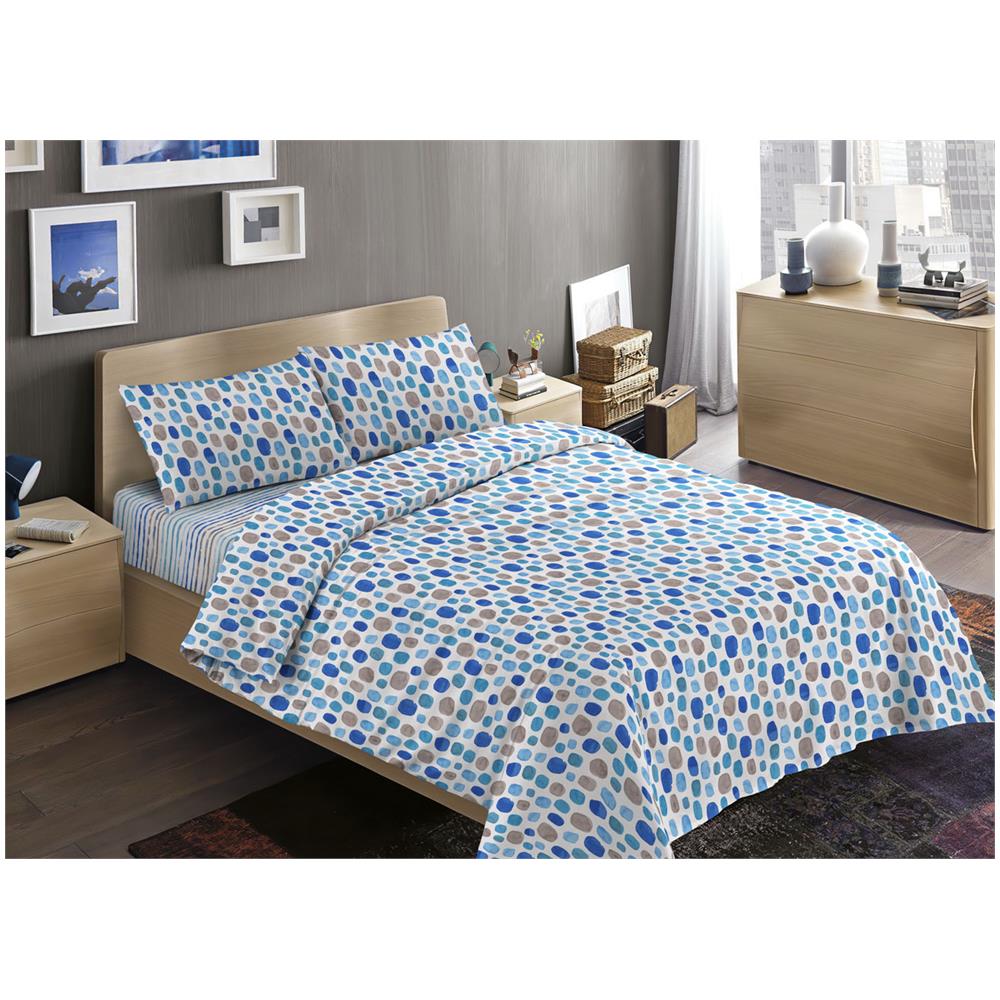 Completo Lenzuola Letto Camera In 100% Cotone Made Italy Vari Disegni Rp 2 Piazze Summer Blu - Foto 1