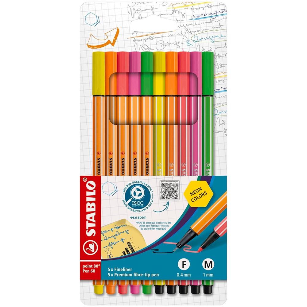point 88 & Pen 68 - Fineliner & Pennarello - Astuccio da 10 - Colori NEON assortiti - Foto 1