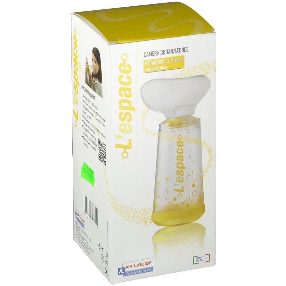 Camera Distanziatrice per Erogatori Spray Predosati L'Espace 220 ml Pediatrico Spazio Morto 49 ml con Maschera Valvola Inspirazione 2 Valvole Espirazione Codice Colore Giallo - Foto 1
