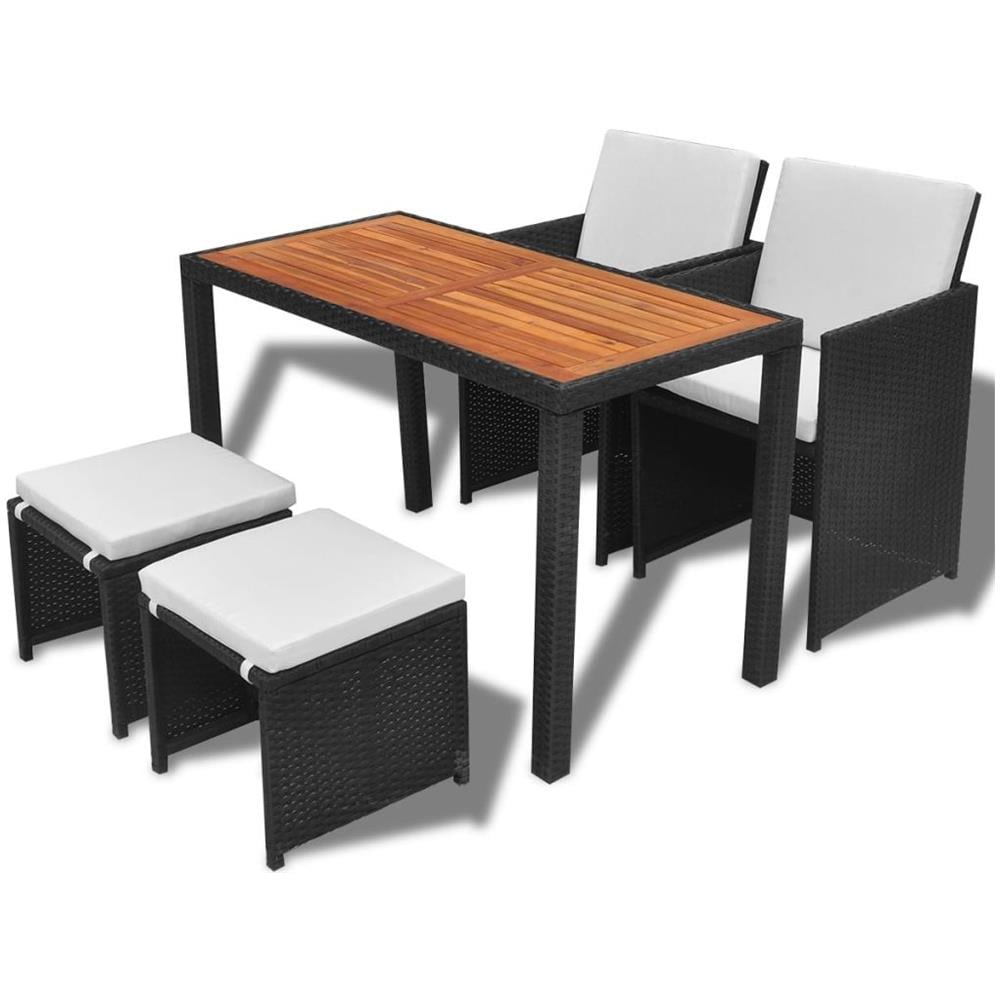 Set Da Pranzo Esterno Polyrattan Legno Di Acacia 11 Pezzi Nero - Foto 1