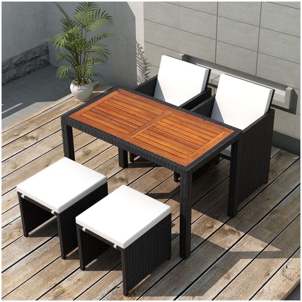 Set Da Pranzo Esterno Polyrattan Legno Di Acacia 11 Pezzi Nero - Foto 2