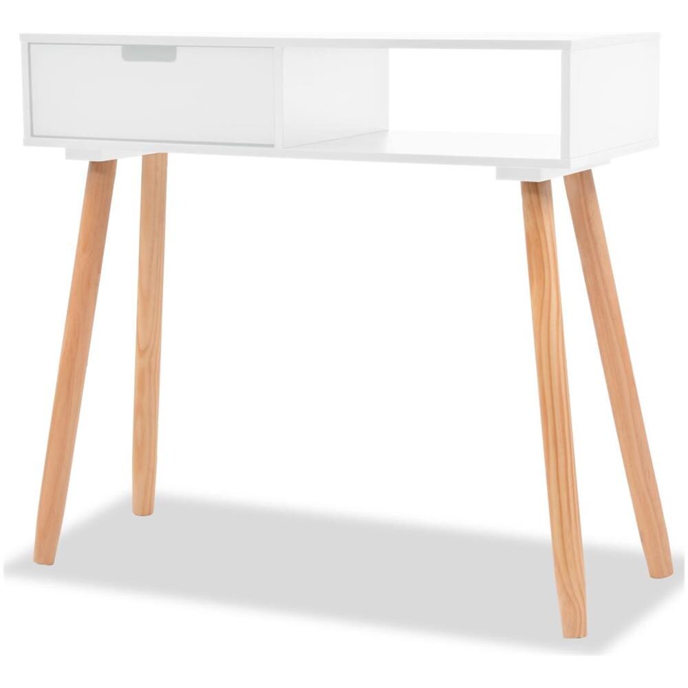 Tavolo Consolle In Legno Di Pino Massello 80x30x72 Cm Bianco - Foto 1
