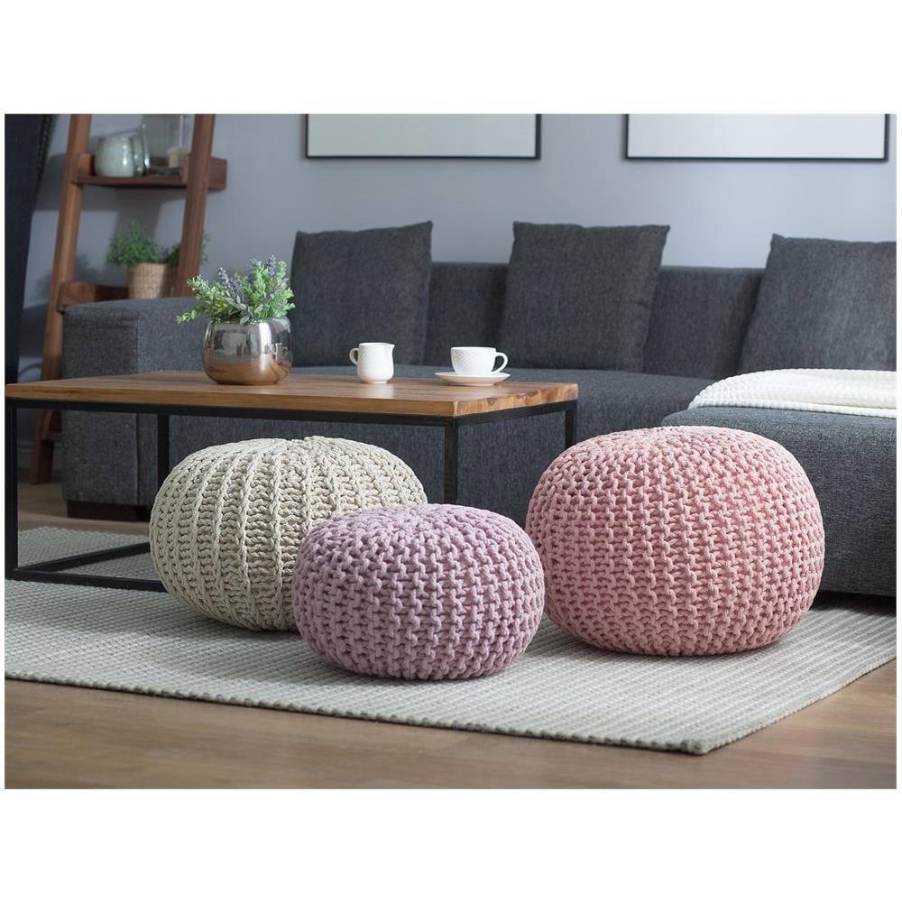 Pouf Poggiapiedi In Tessuto Beige 50 X 35 Cm Conrad Ii - Foto 2