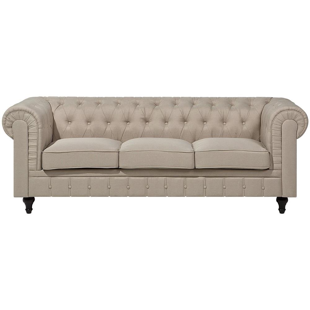 Divano Vintage A 3 Posti In Tessuto Beige Chesterfield Grande - Foto 1