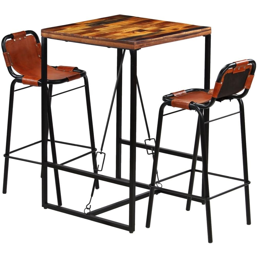 Set Da Bar 3 Pz In Massello Di Recupero E Vera Pelle Di Capra - Foto 1