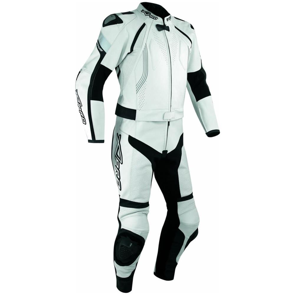 Tuta Pelle Moto Racing Pista Sport 2 Pezzi Divisibile Giacca Pantalone Bianco 56 - Foto 1