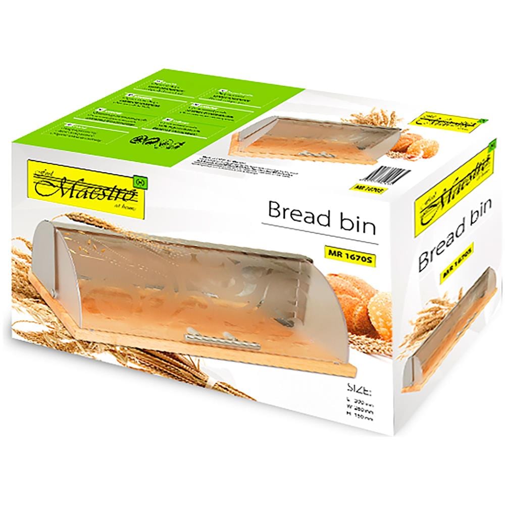 Mr-1670s Portapane, Coperchio Scorrevole, Design Elegante, Acciaio Inox. Legno, Acrilico Trasparente - Foto 6