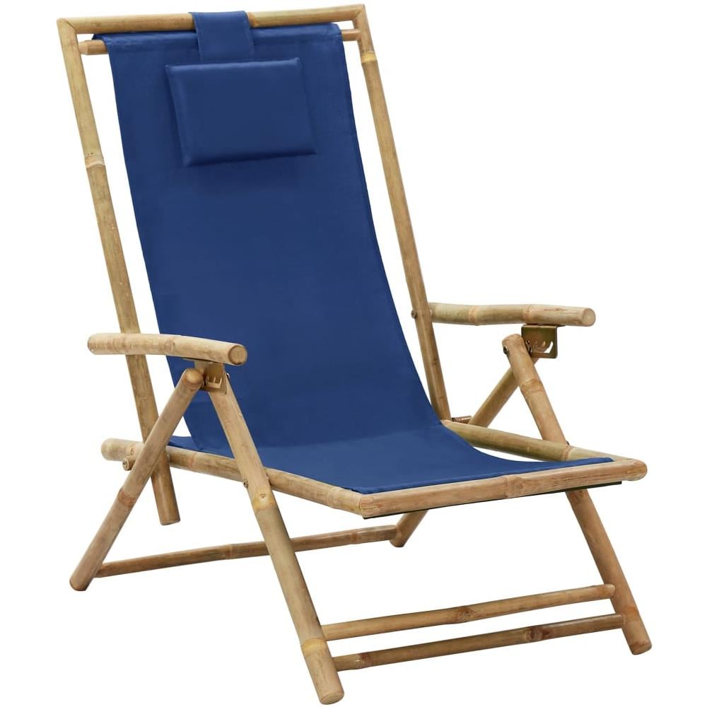 Sedia Relax reclinabile Blu Marino in Bambù e Tessuto - Foto 1
