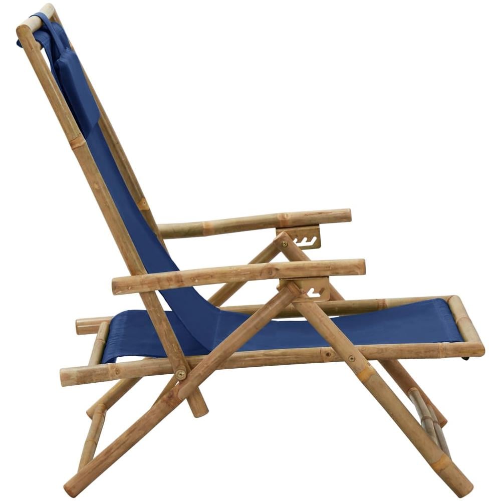 Sedia Relax reclinabile Blu Marino in Bambù e Tessuto - Foto 2