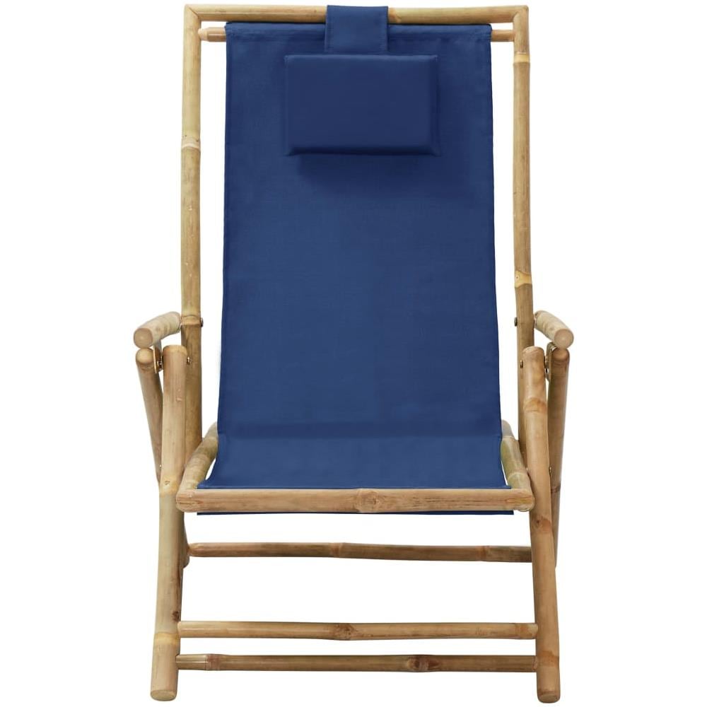 Sedia Relax reclinabile Blu Marino in Bambù e Tessuto - Foto 3