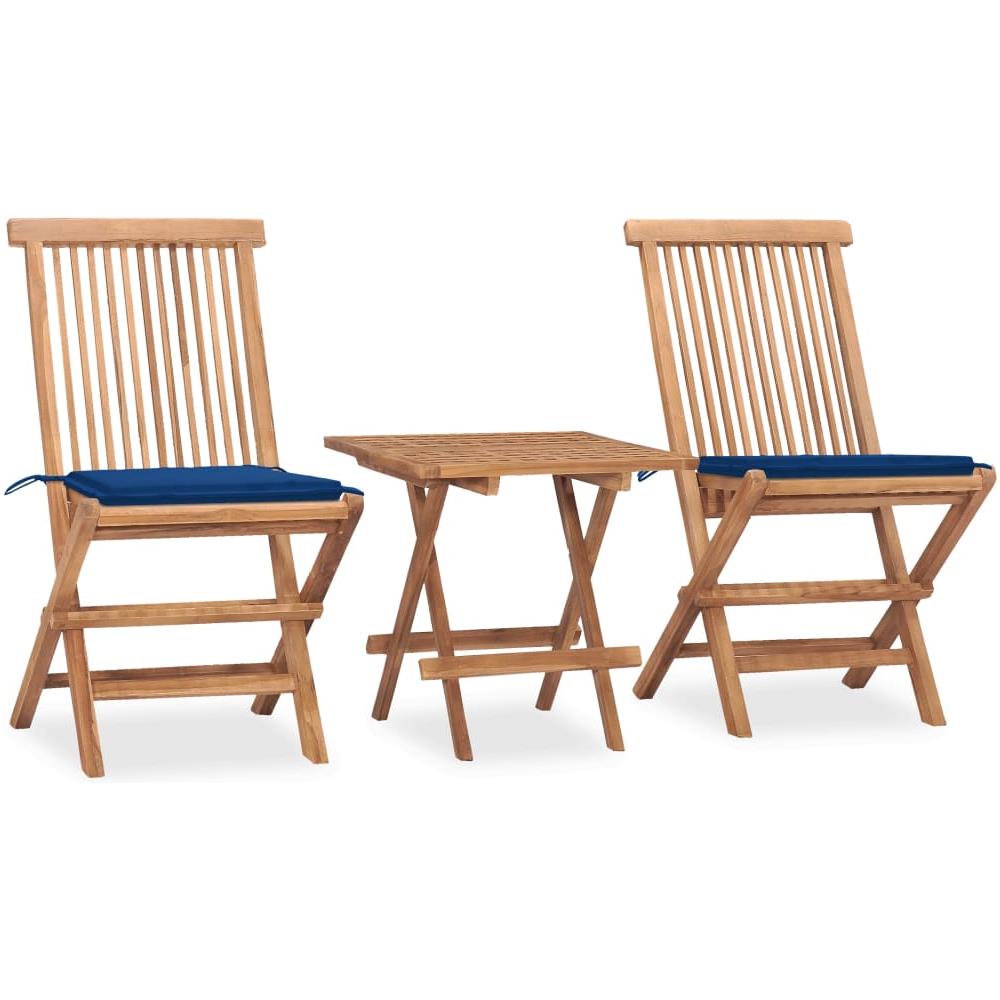 Set da Pranzo Giardino Pieghevole 3 pz Cuscino Massello di Teak - Foto 1